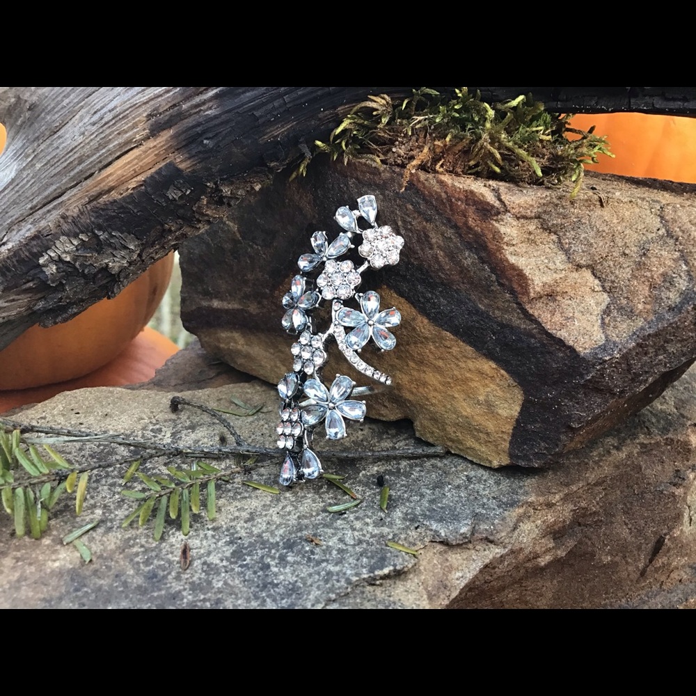 Sz 5.5 stunning flower crystal long ring boho new - Picture 5 of 11